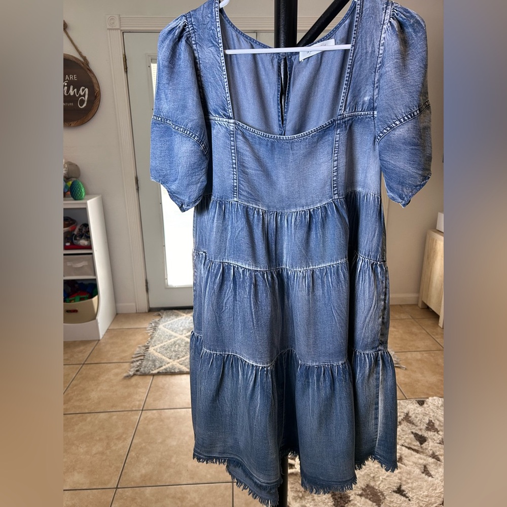 Mustard Seed Blue Puff Sleeve Mini Sundress